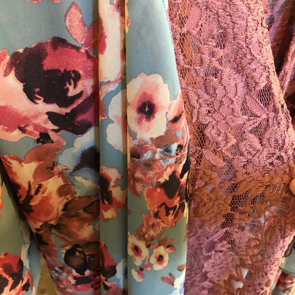 Blue and Pink Floral Open Sweater - Picture 8 of 8